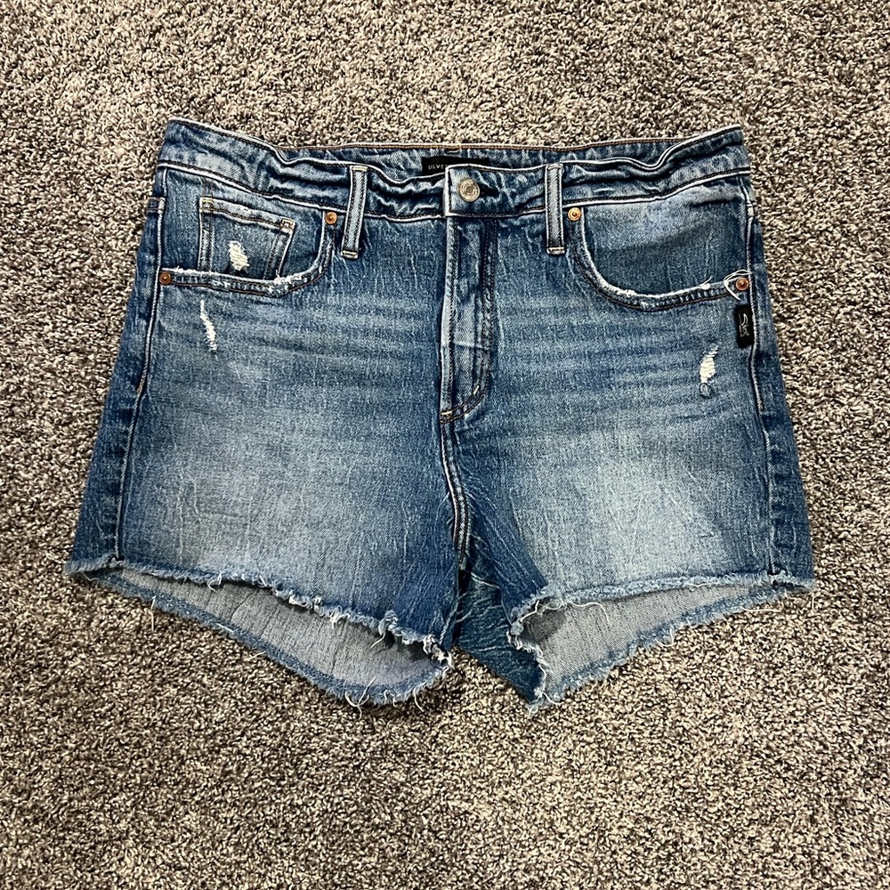 Silver Jeans Co Distressed Blue Jean Shorts Beau Short W30/L3.5 Denim